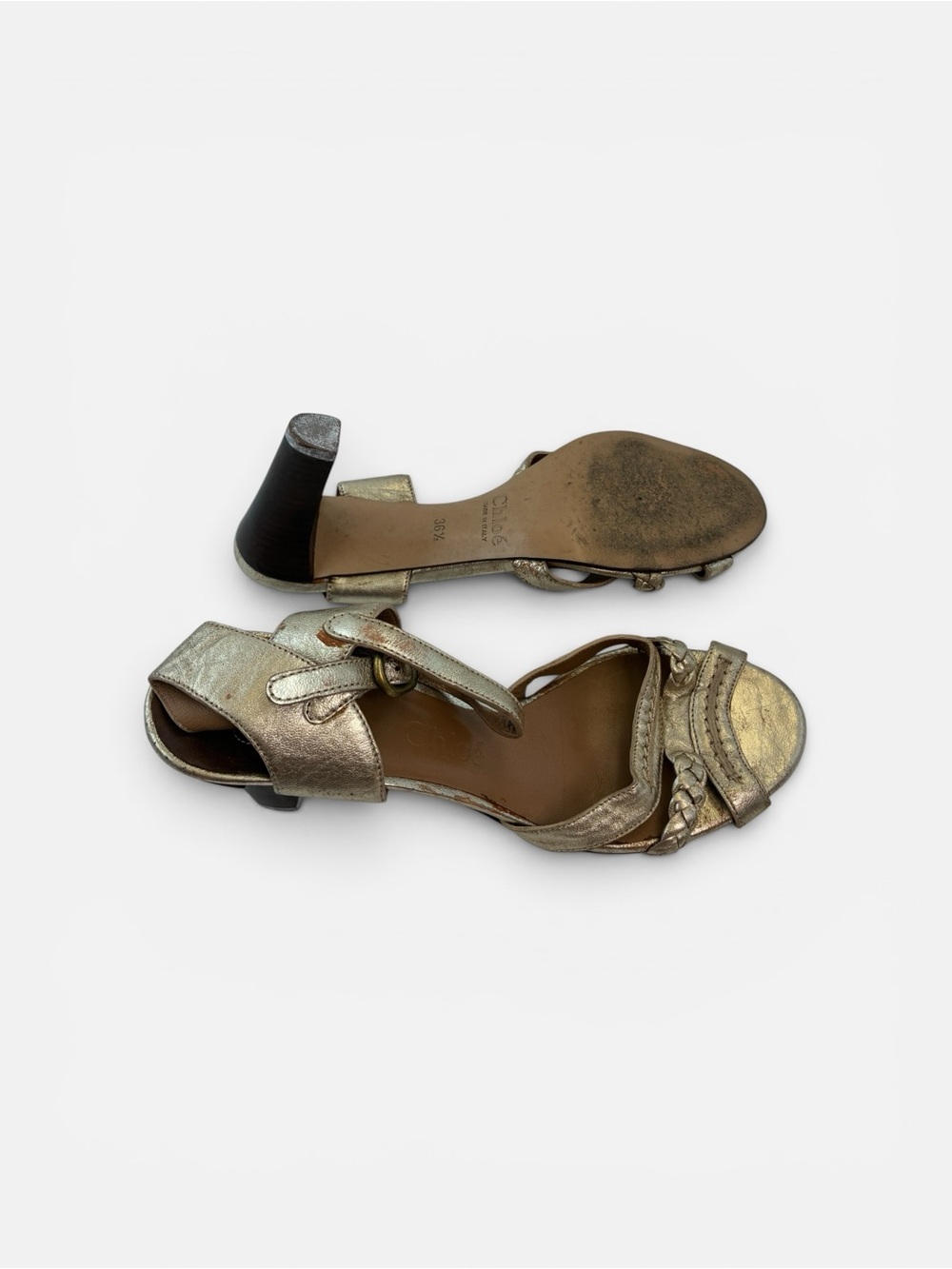 Chloé Metallic Gold Leather Braided Sandal Heels - Picture 5 of 7